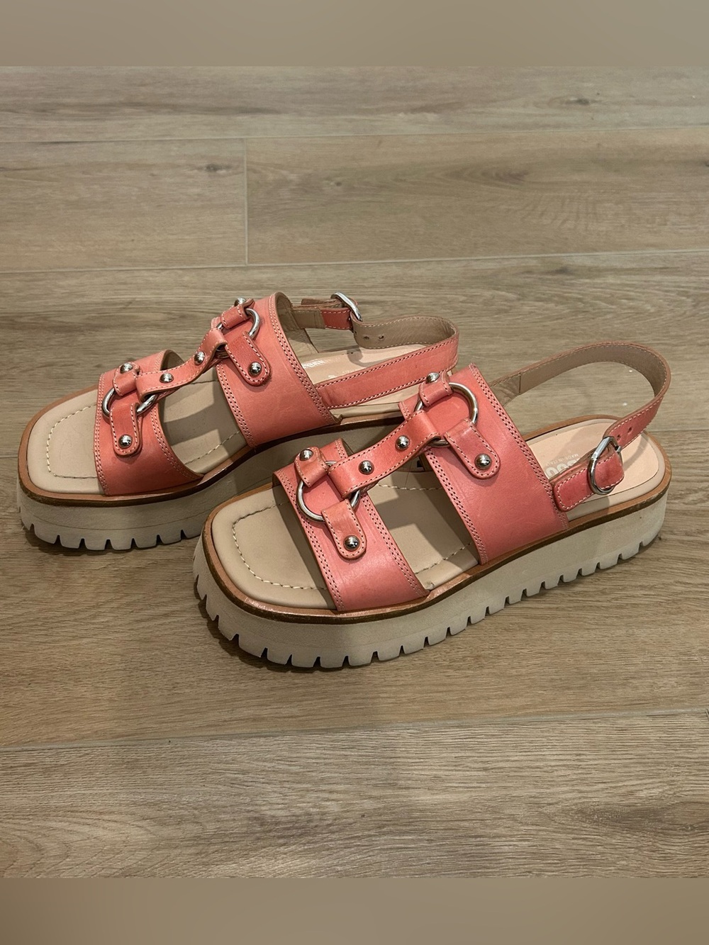 Labucq Women’s Pink Coral Strappy Platform Leather Sandals Buckle EU 38 - Picture 6 of 9